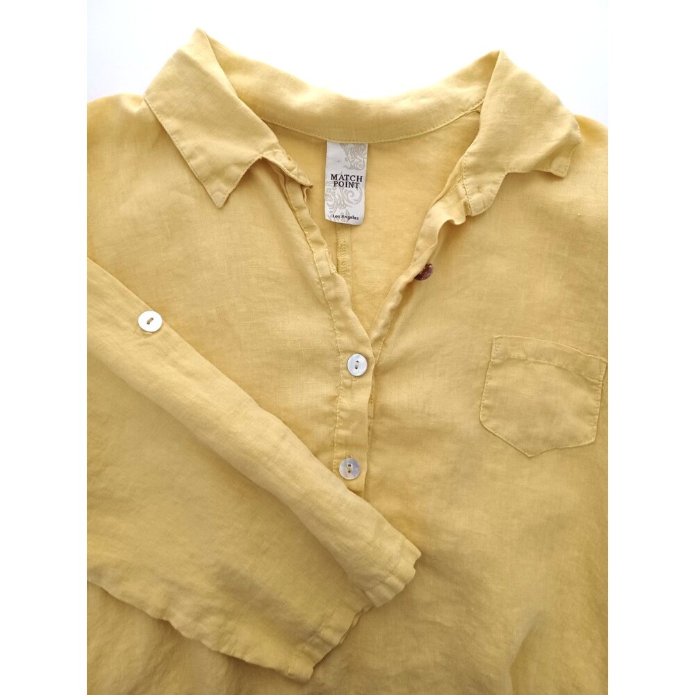 Match Point Linen Shirt Large* Tunic Lagenlook Butter Yellow Overszed Beachy USA